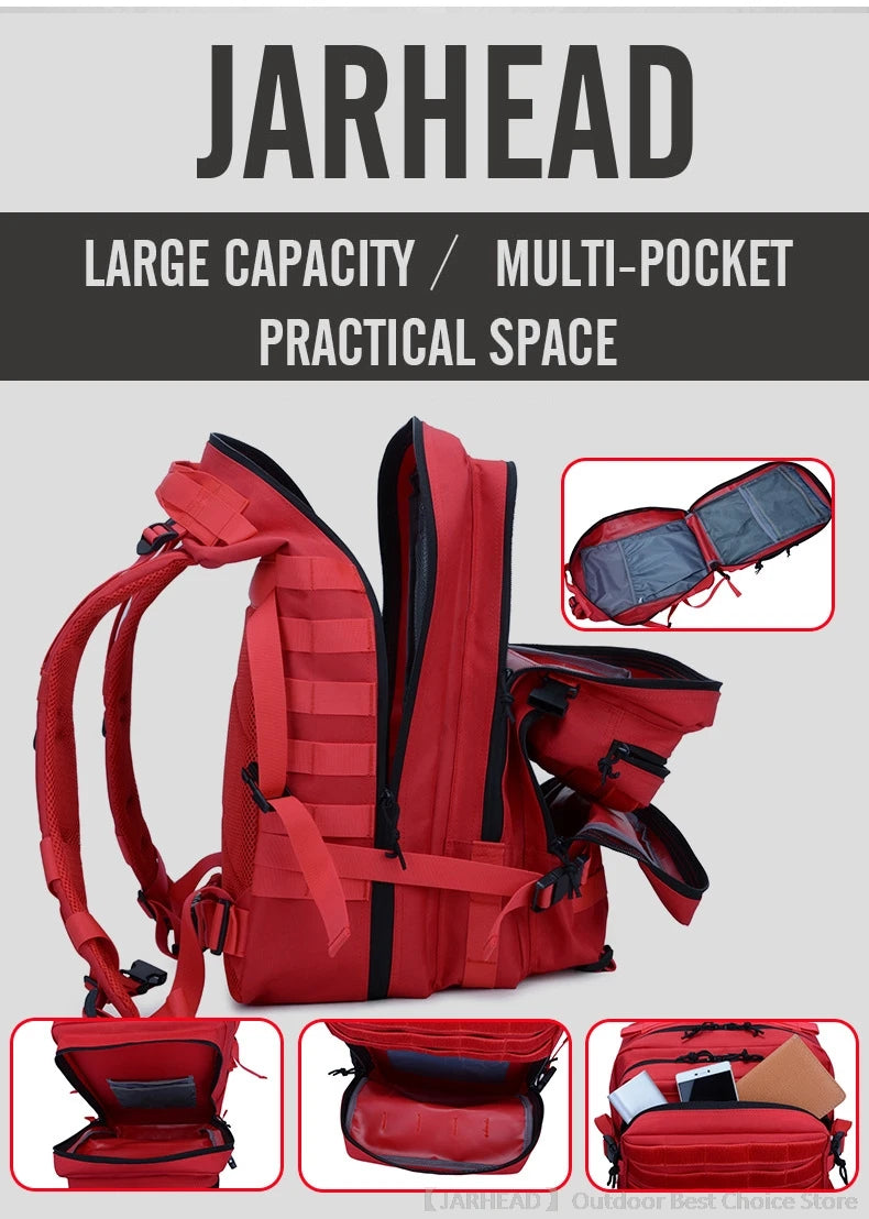 45L Tactical Backpack Outdoor Traveling Bag Fitness MOLLE Backpack School Pack GYM EDC Hiking Rucksack Witch Bottle Holder