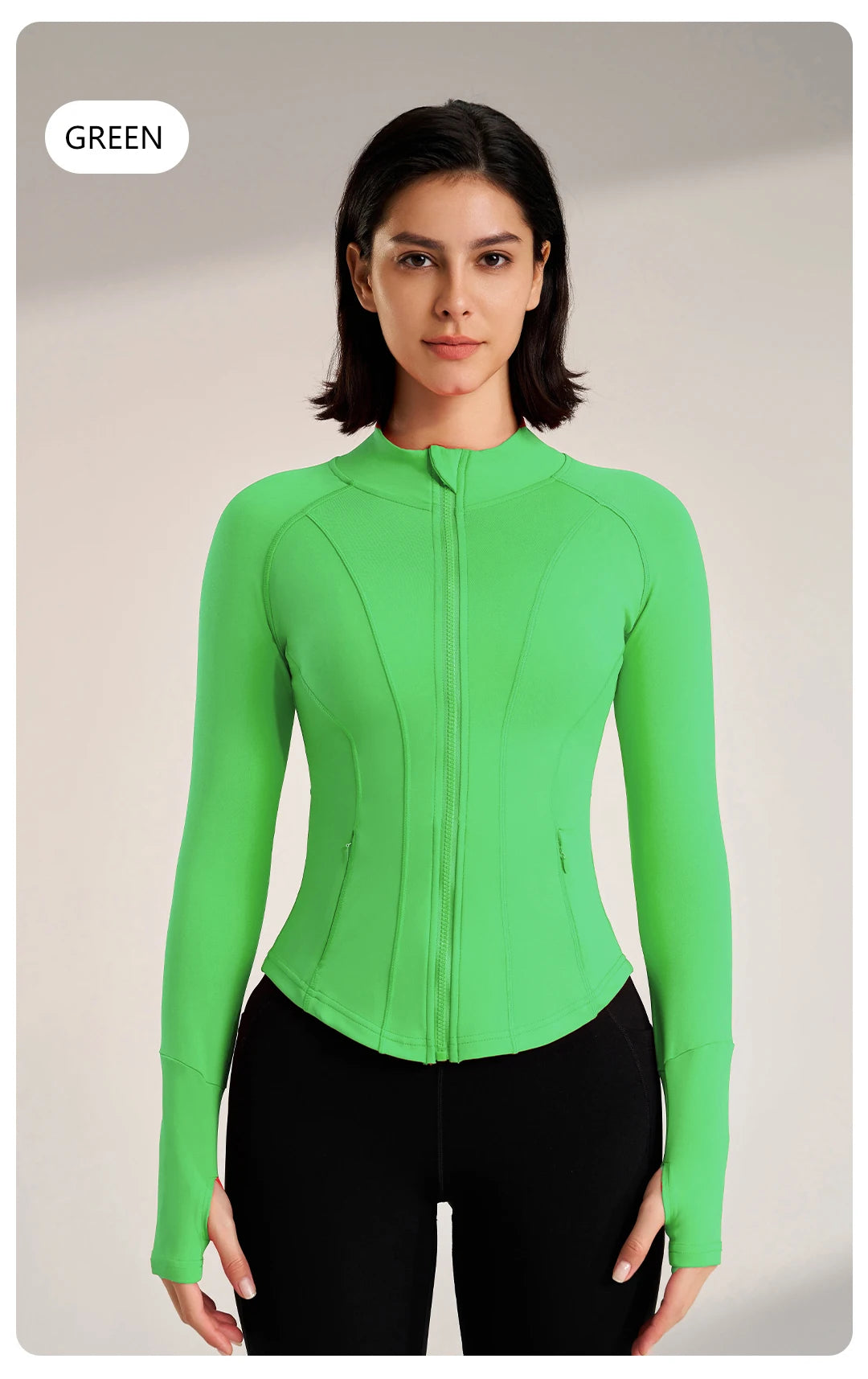 Women's Sport Jackets Zipper Slim Yoga Coat Quick Dry Running Jacket Elastic Long Sleeve Thumb Hole Gym Fitness Top