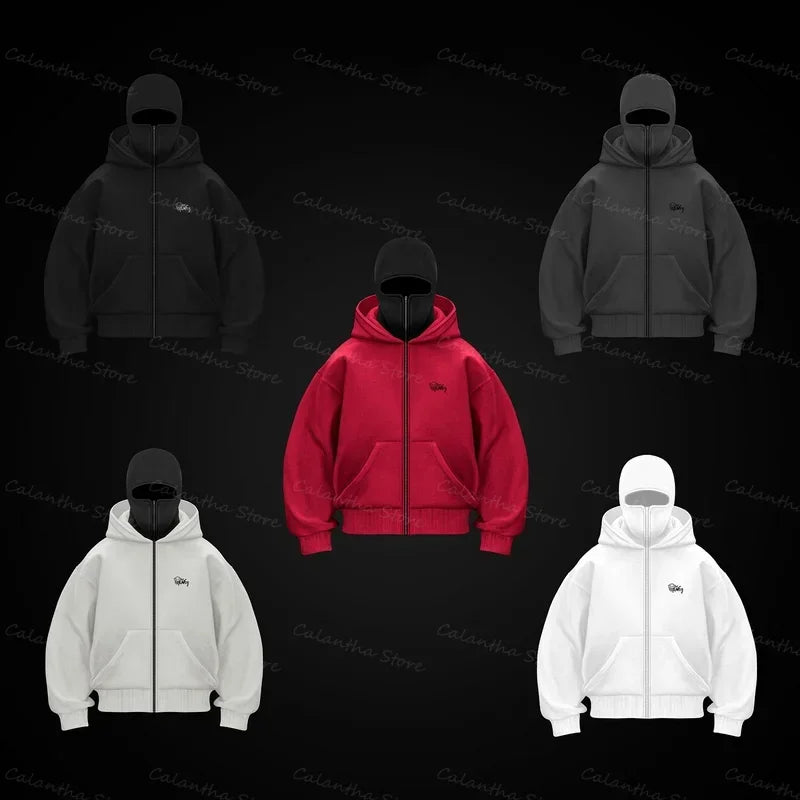 Men's Winter Hoodie with Balaclava Face Mask Zipper Design Sports Jacket for Outdoor Activities Hiking Travel Running Sweatshirt