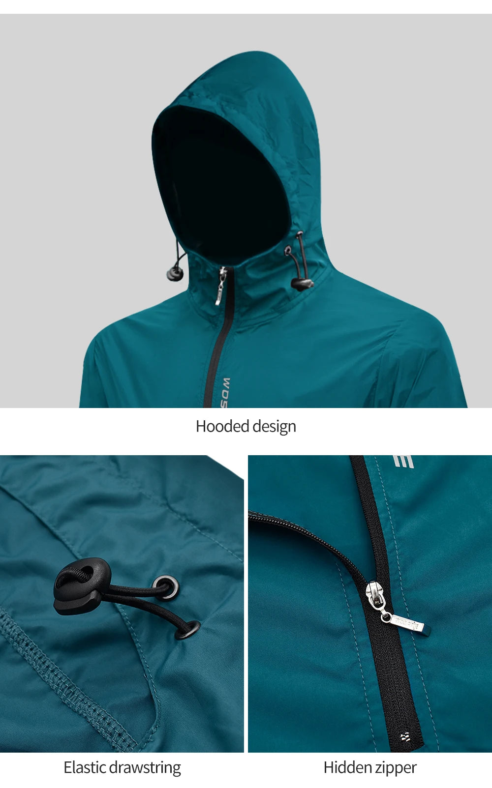 WOSAWE Cycling Windproof Jacket Lightweight Men Breathable Reflective Hooded Bike Jacket Half Zipper Outdoor Sport Windbreaker