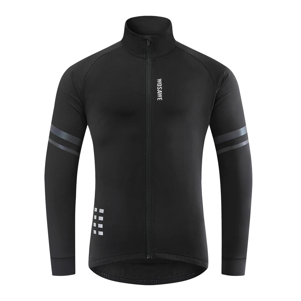 WOSAWE Men'sThermal Winter Cycling Jacket Fleece Lining Long Sleeve Jersey Windproof Running Riding Ciclismo Cycling Clothing