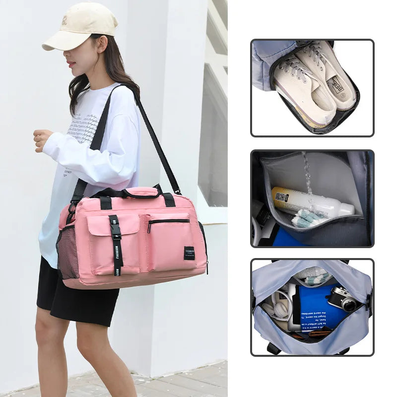 Large Fitness Bag Sports Handbag Women Dry Wet Shoes Pocket Single Shoulder Crossbody Swimming Yoga Gym Travel Backpack Duffel