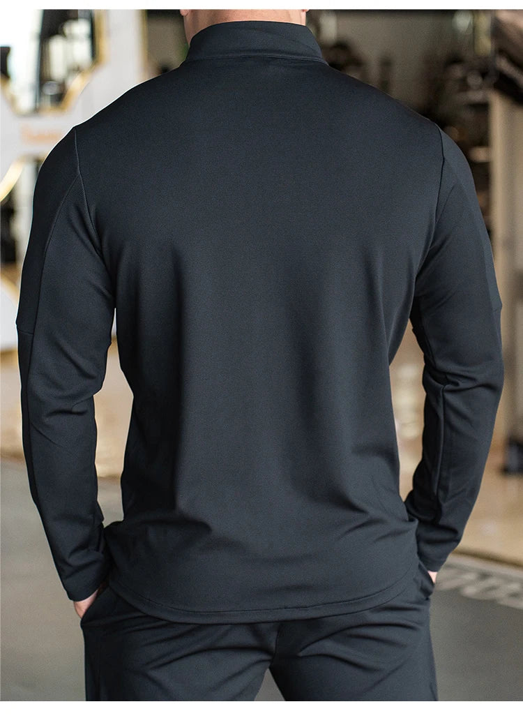 Men's Sports Fitness Casual Tops Long Sleeve Stand Up Collar Solid Colour Jacket Jogging Workout Sweatshirt with Zip Running