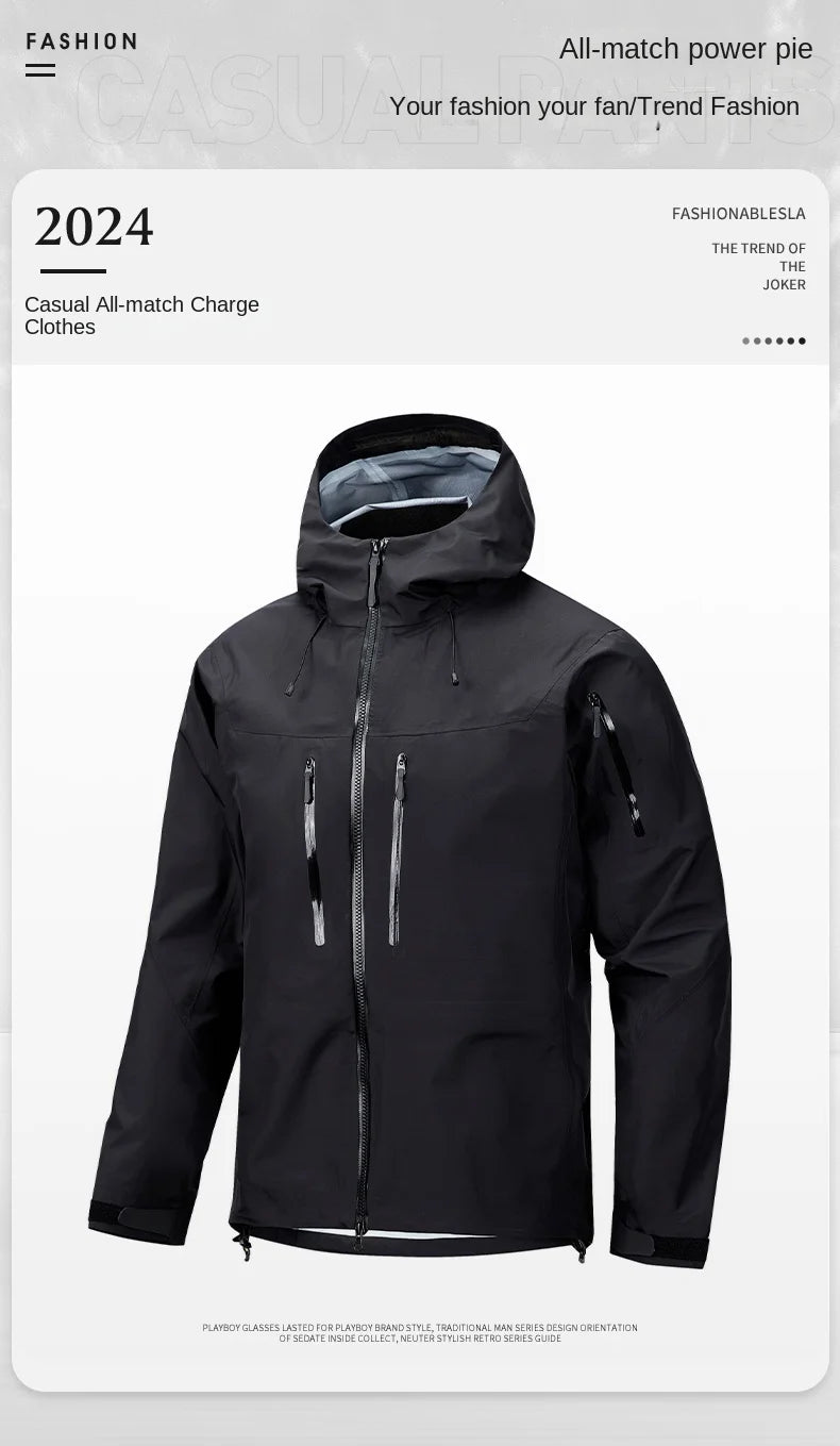 Jacket Men's Sports Casual Soft-shell Zipper Pocket Water Repellent Windbreaker New Autumn Functional Camping Hooded Raincoat