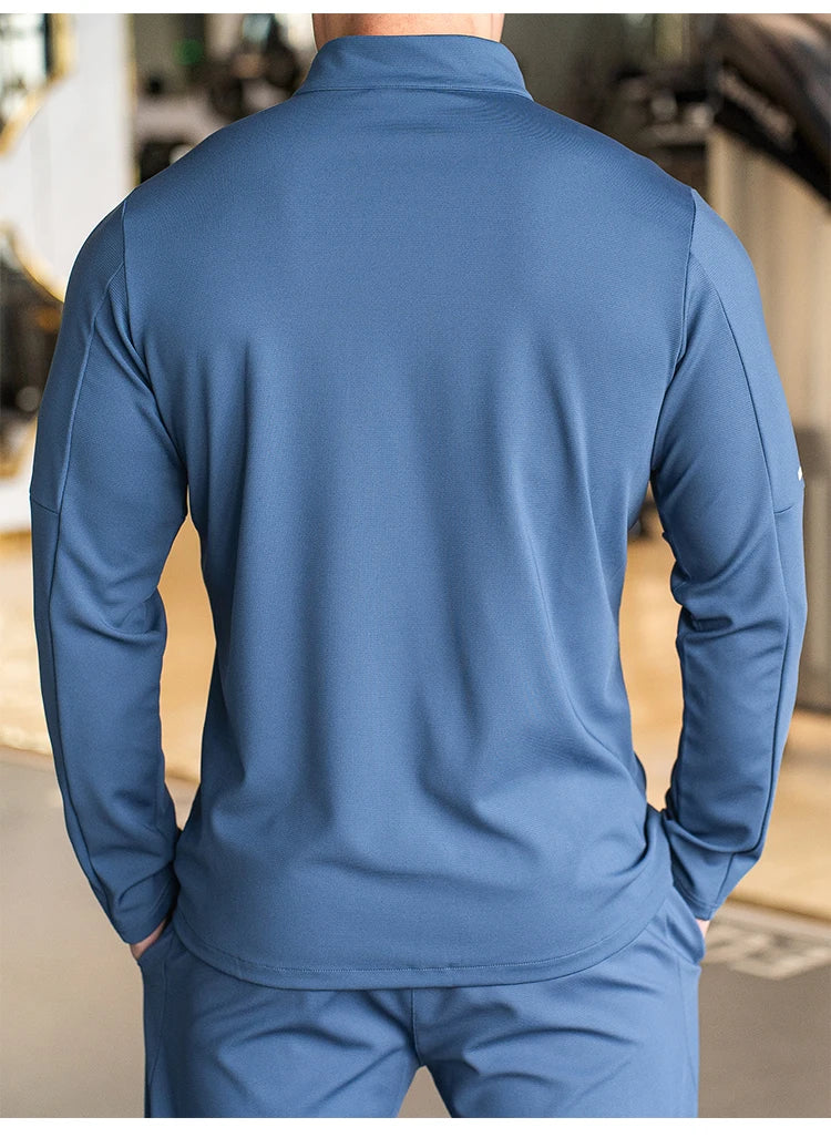 Men's Sports Fitness Casual Tops Long Sleeve Stand Up Collar Solid Colour Jacket Jogging Workout Sweatshirt with Zip Running