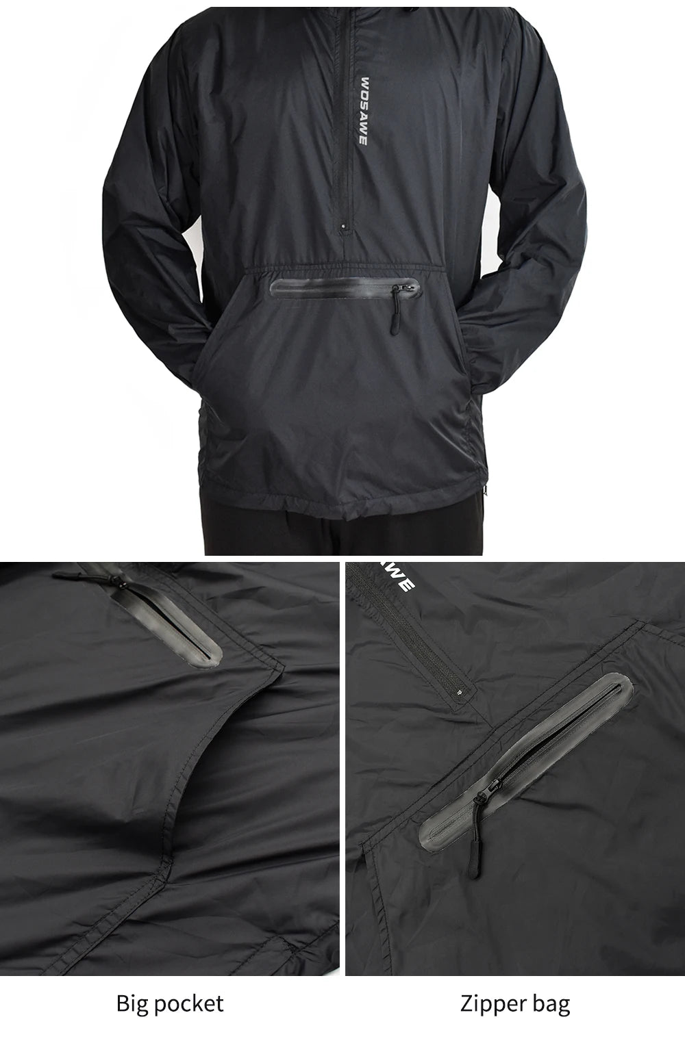 WOSAWE Men Running Jacket Reflective Windproof Waterproof Mountain Bike MTB Wind Coat Riding Bicycle Cycling Windbreaker