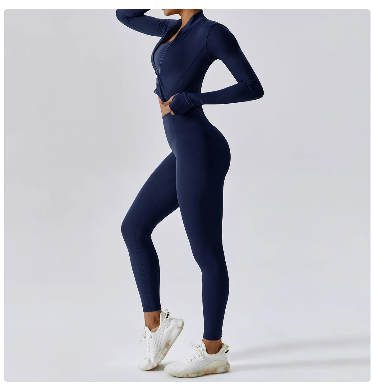 Women Zip Yoga Jacket Outdoor Running Sports Jacket Gym Push Up Fitness Long Sleeved Jacket Quick Drying Thumb Button Yoga Top