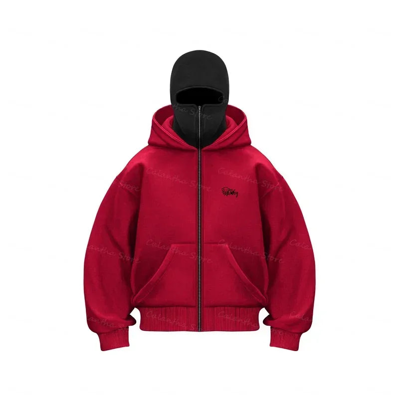 Men's Winter Hoodie with Balaclava Face Mask Zipper Design Sports Jacket for Outdoor Activities Hiking Travel Running Sweatshirt