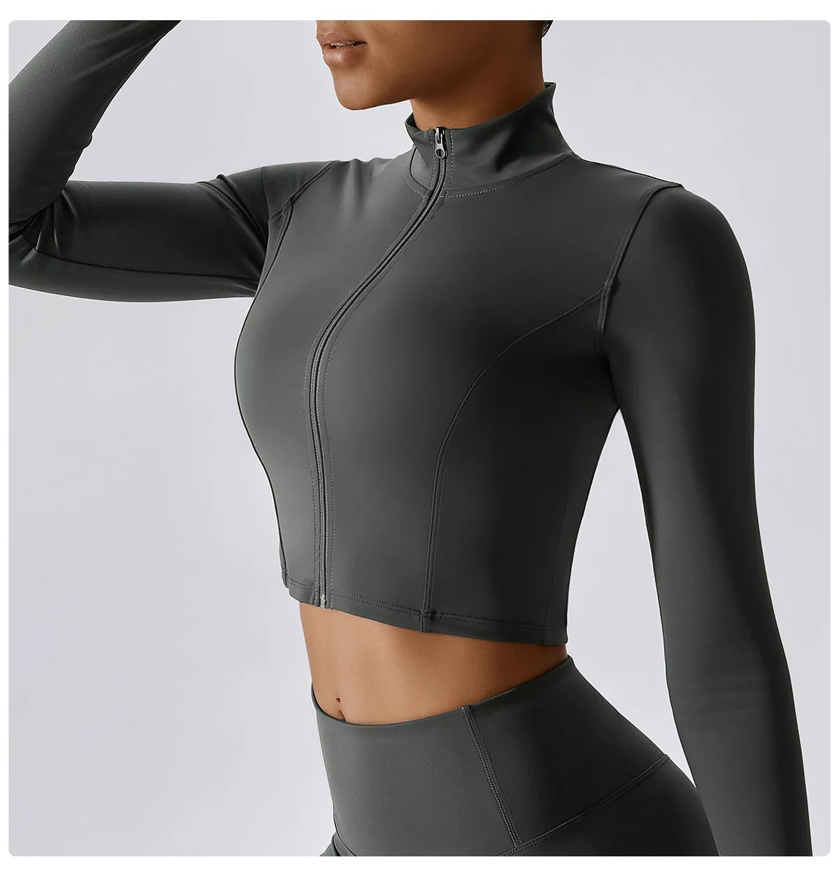 Women Zip Yoga Jacket Outdoor Running Sports Jacket Gym Push Up Fitness Long Sleeved Jacket Quick Drying Thumb Button Yoga Top