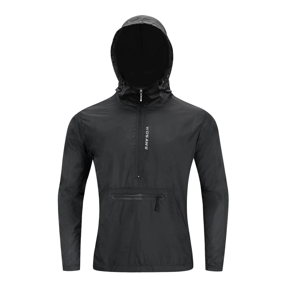 WOSAWE Cycling Windproof Jacket Lightweight Men Breathable Reflective Hooded Bike Jacket Half Zipper Outdoor Sport Windbreaker