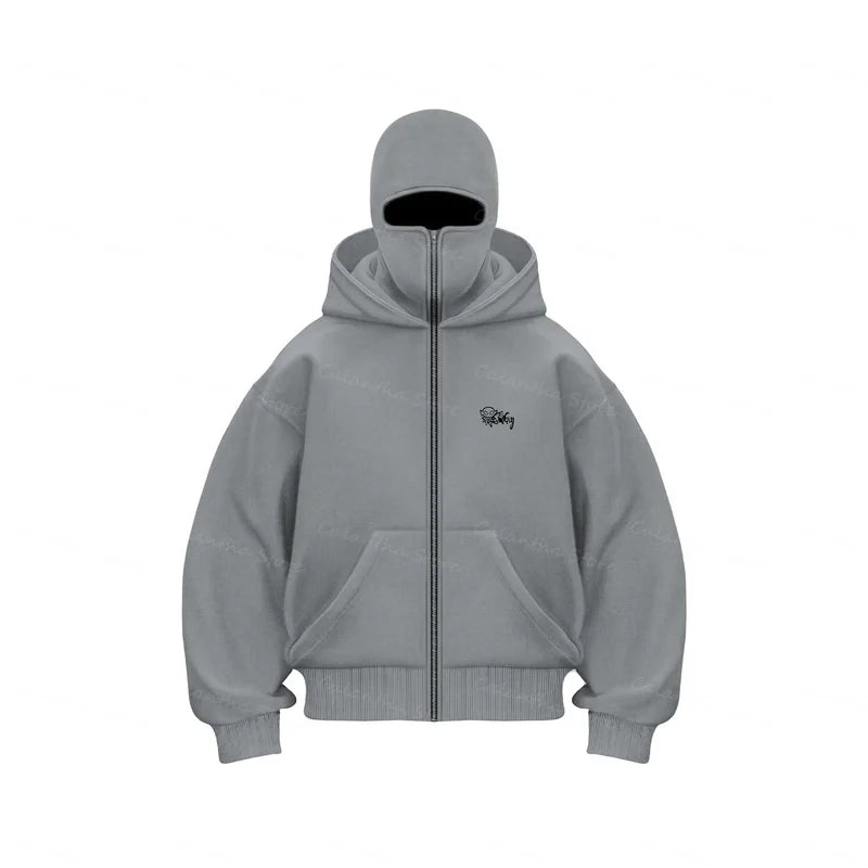 Men's Winter Hoodie with Balaclava Face Mask Zipper Design Sports Jacket for Outdoor Activities Hiking Travel Running Sweatshirt