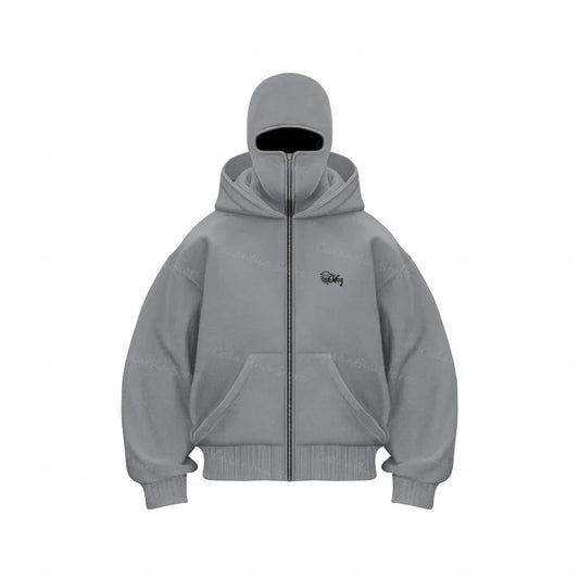 Men's Winter Hoodie with Balaclava Face Mask Zipper Design Sports Jacket for Outdoor Activities Hiking Travel Running Sweatshirt