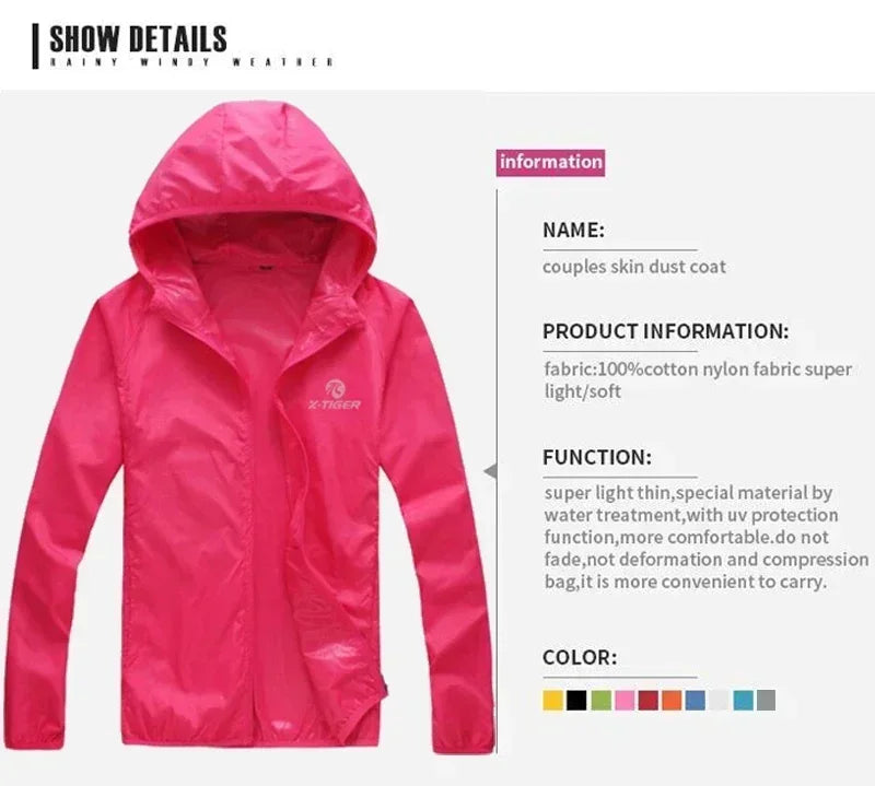 X-TIGER Skin Hiking Jacket Men Women Waterproof Quick Dry Camping Windbreaker Trekking Fishing Rain Coat Outdoor Anti UV Clothes