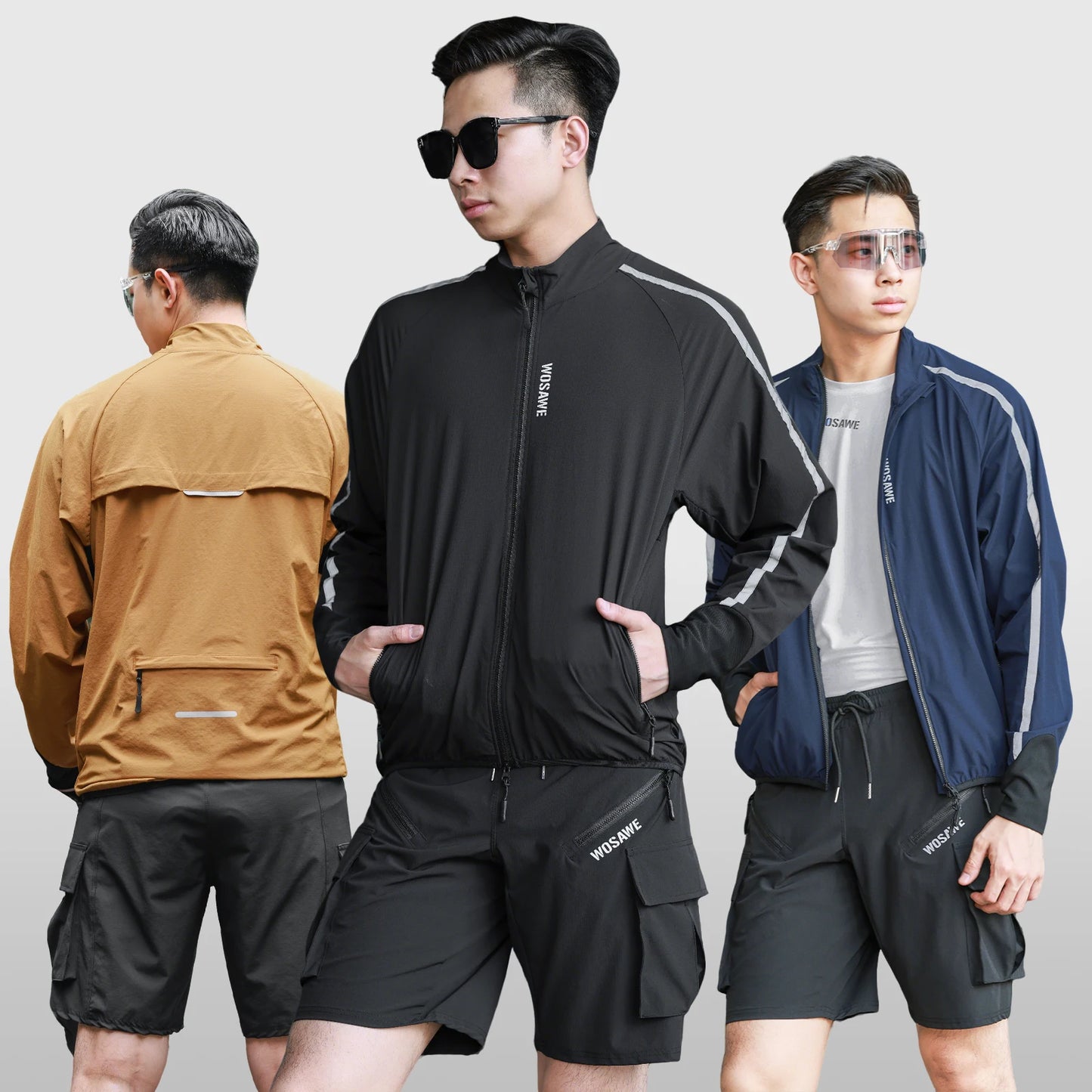 WOSAWE Men's Cycling Windbreaker Ultralight Reflective Windproof Jacket Men MTB Road Bike Wind Coat Long Sleeve Bicycle Clothing