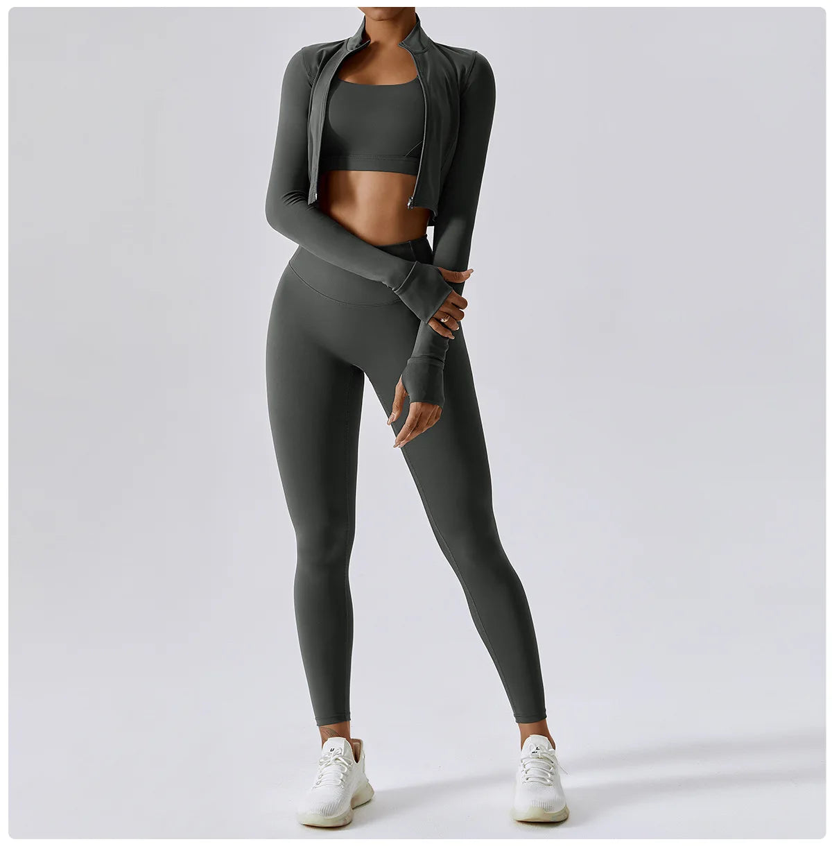 Women Zip Yoga Jacket Outdoor Running Sports Jacket Gym Push Up Fitness Long Sleeved Jacket Quick Drying Thumb Button Yoga Top