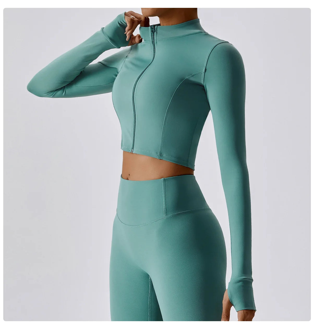 Women Zip Yoga Jacket Outdoor Running Sports Jacket Gym Push Up Fitness Long Sleeved Jacket Quick Drying Thumb Button Yoga Top