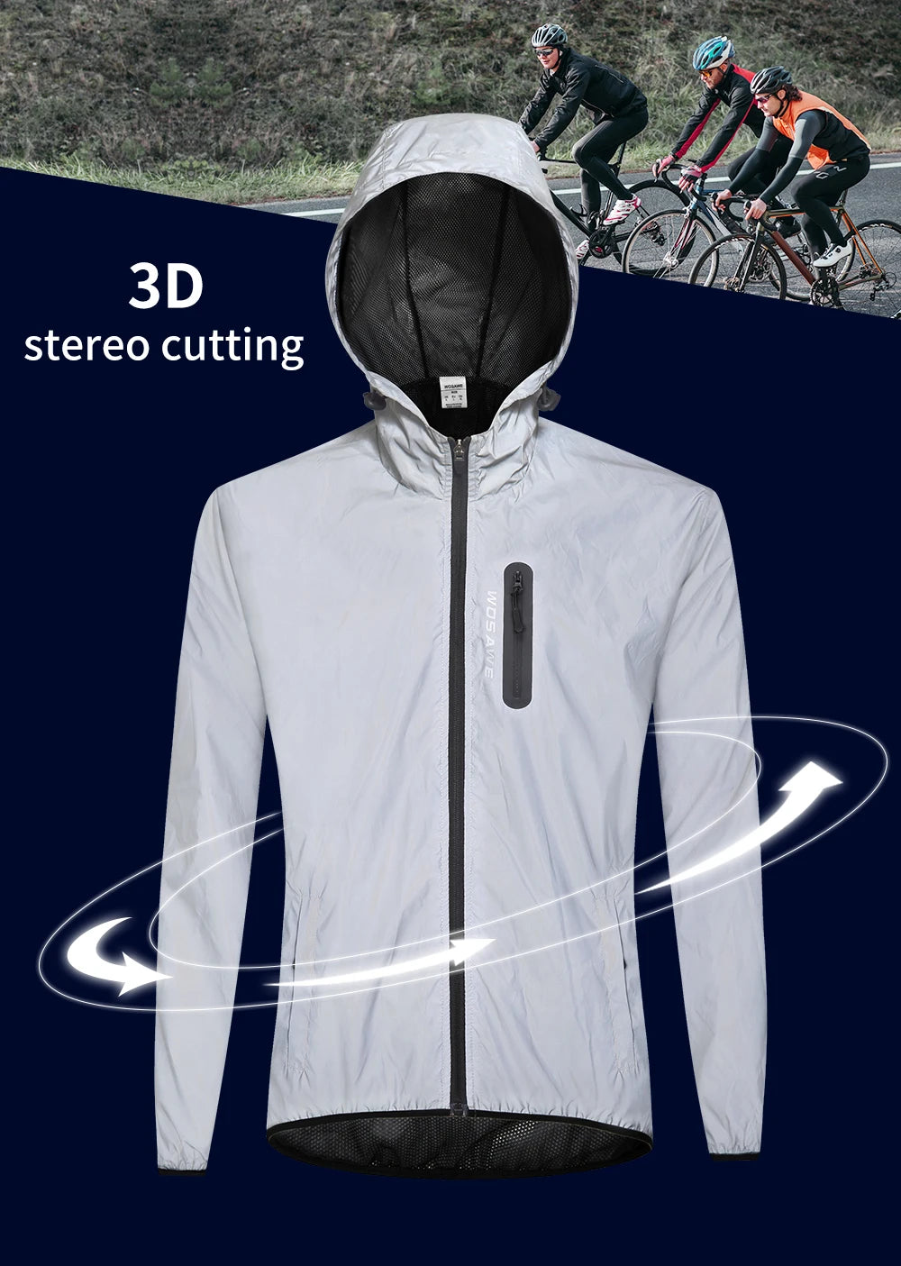 WOSAWE Autumn Winter Men Reflective Jacket Reflect Motorcycle Jacket Men /Women Waterproof Windbreaker Hoodies