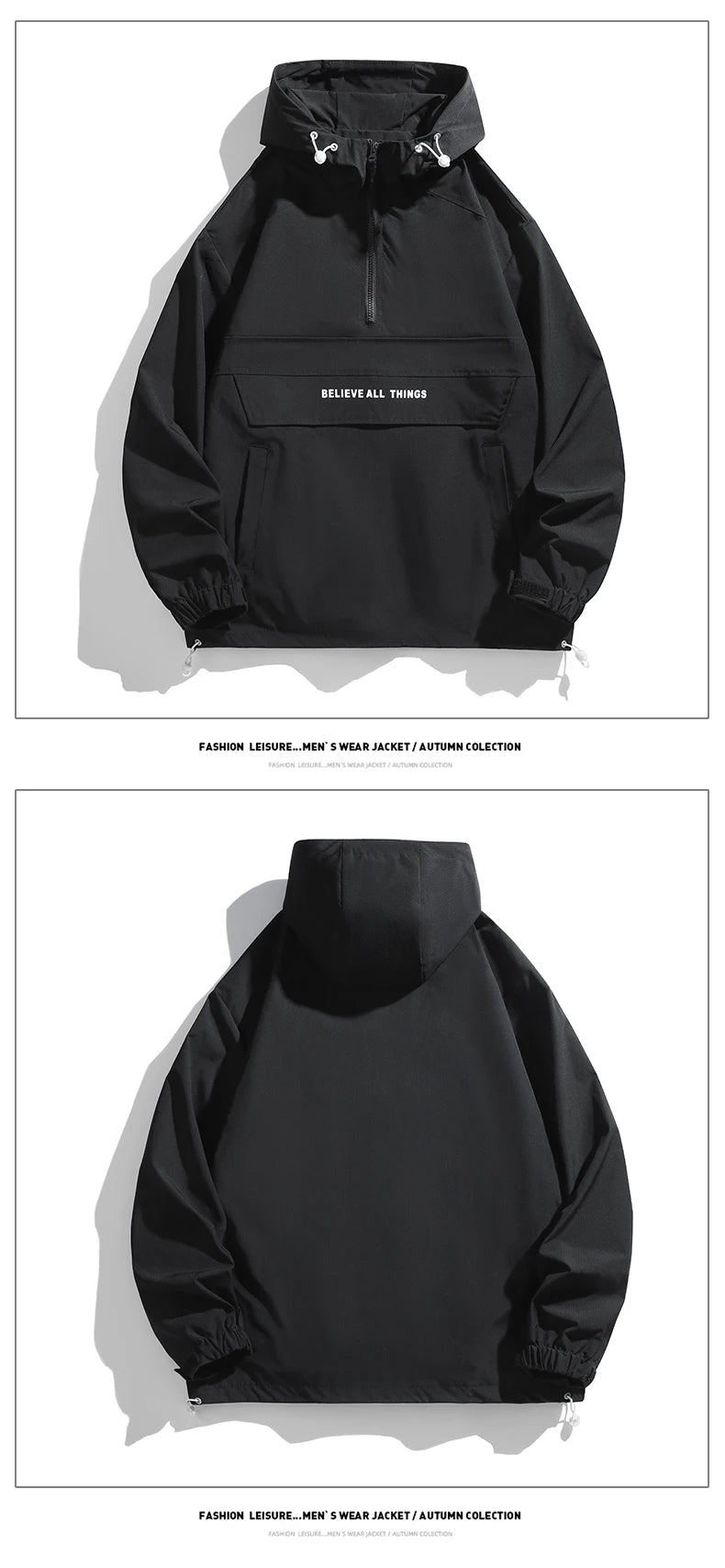 New Men Spring Autumn Waterproof Casual Versatile Top Japanese Korean Streetwear Fashion Loose Pullover Half Zip Hooded Jacket