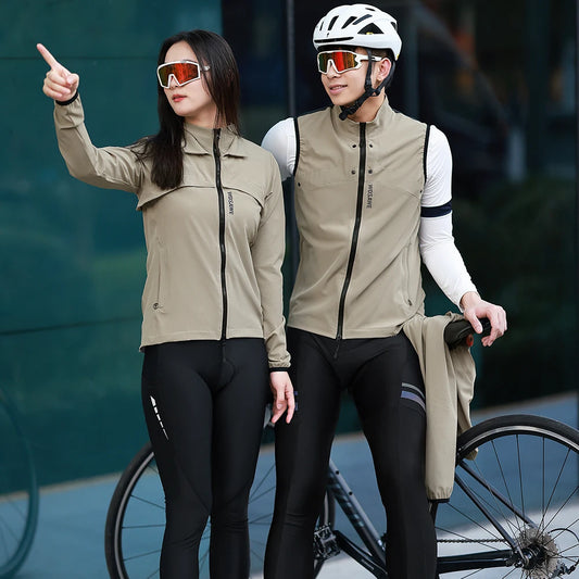 WOSAWE Windproof Waterproof Ultralight Cycling Jacket MTB Bicycle Long Sleeve Windbreaker Detachable Sleeveless Bike Coat