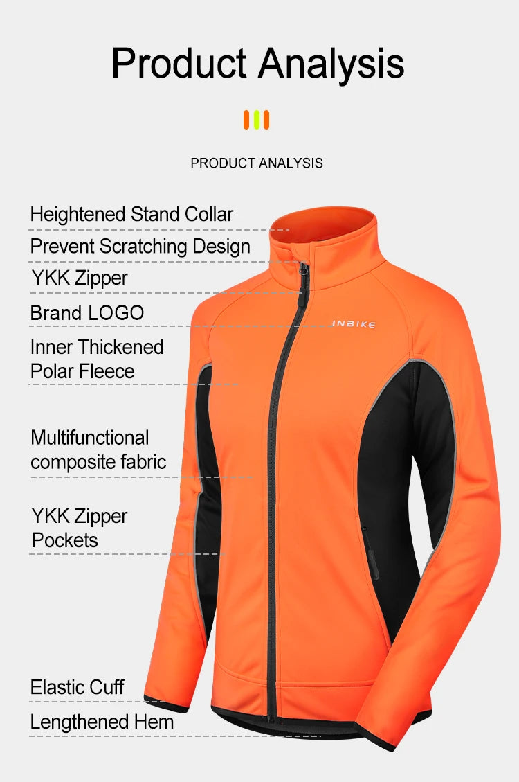 INBIKE Winter Women Cycling Jackets Thermal Fleece Biking Clothes Bicycle Road Bike Windbreaker MTB Reflective Jacket  for Women
