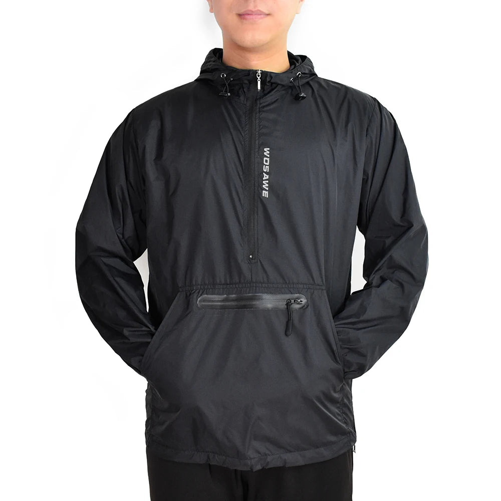 WOSAWE Cycling Windproof Jacket Lightweight Men Breathable Reflective Hooded Bike Jacket Half Zipper Outdoor Sport Windbreaker