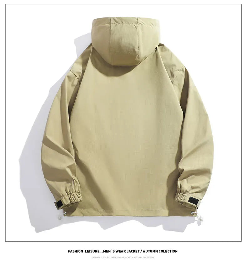 New Men Spring Autumn Waterproof Casual Versatile Top Japanese Korean Streetwear Fashion Loose Pullover Half Zip Hooded Jacket