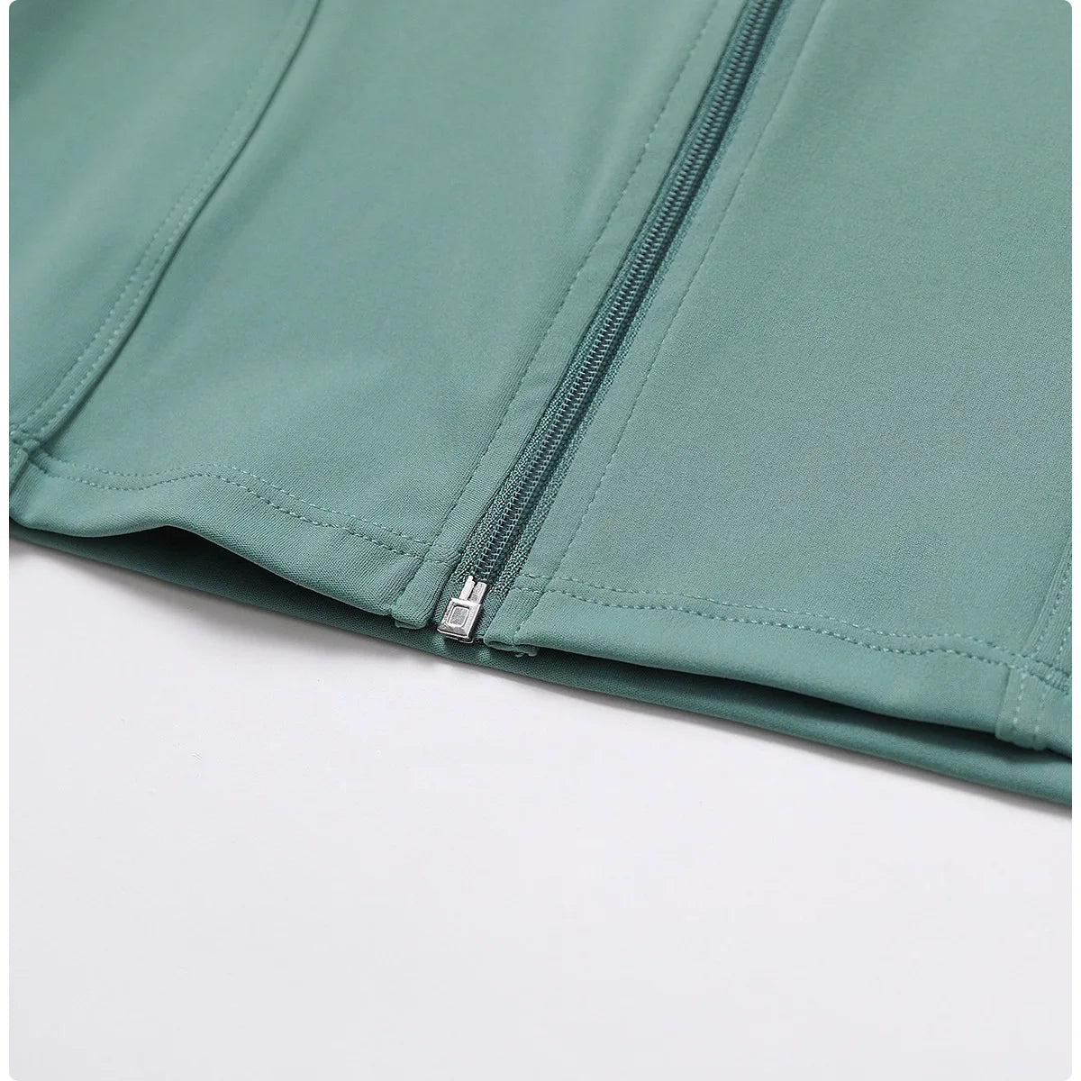 Women Zip Yoga Jacket Outdoor Running Sports Jacket Gym Push Up Fitness Long Sleeved Jacket Quick Drying Thumb Button Yoga Top