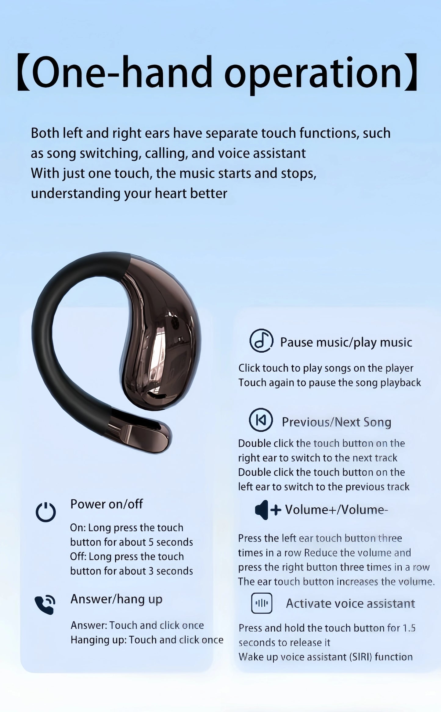 Bluetooth 6.0 OWS Earphone Sport Wireless Headphone HD Call Earbud 30dB ENC Noise Cancelling 40H Playtime for Gym Running Gaming