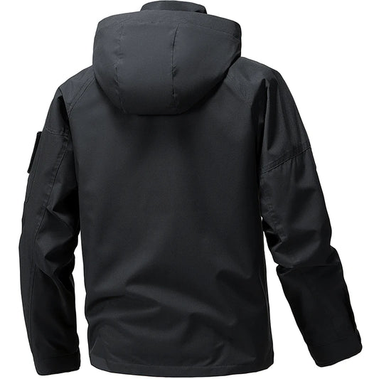 Waterproof Camping Jacket Men Outdoor Softshell Zip Up Hooded Cargo Jacket Man Windbreaker Hiking Coat Lightweight Spring Autumn