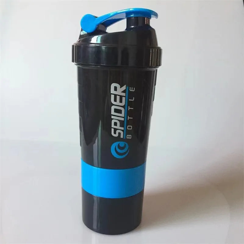 1pc Protein Shaker Bottle Portable 16oz Powder Shake Cup 3 Layers Shaker Protein Bottle with 3oz twist-off cups & pill tray