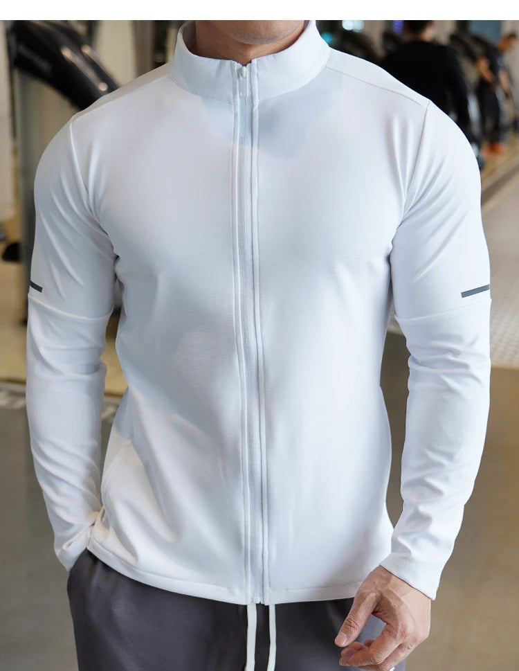 Men's Sports Fitness Casual Tops Long Sleeve Stand Up Collar Solid Colour Jacket Jogging Workout Sweatshirt with Zip Running