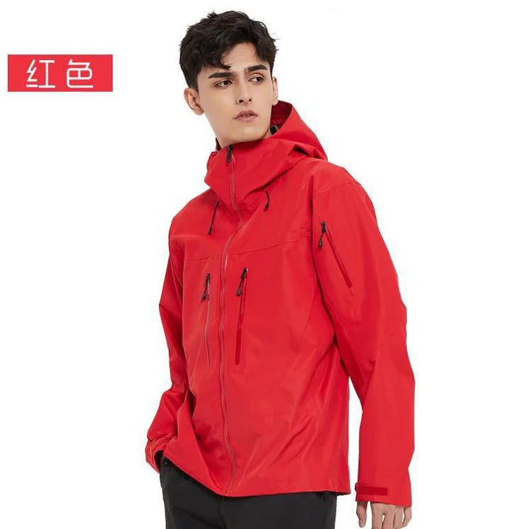 Outdoor Hard Shell Jacket Men Mountaineering Skiing Camping Cycling Jogging Hooded Breathable Waterproof Coat Quality Sportswear