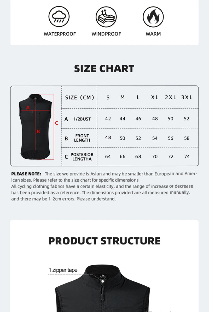YKYWBIKE Men Cycling Gelit Thermal Fleece Bicycle Windbreaker Sleeveless Bike Vest Windproof Waterproof Cycling Windshield