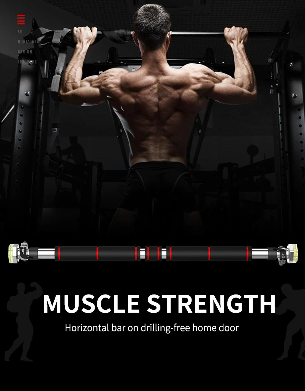 Door Frame Pull Up Bar Indoor Fitness Chin Up Horizontal Bar Home Gym Wall Push Up Training Bar Hang Workout Equipment 65cm-90cm