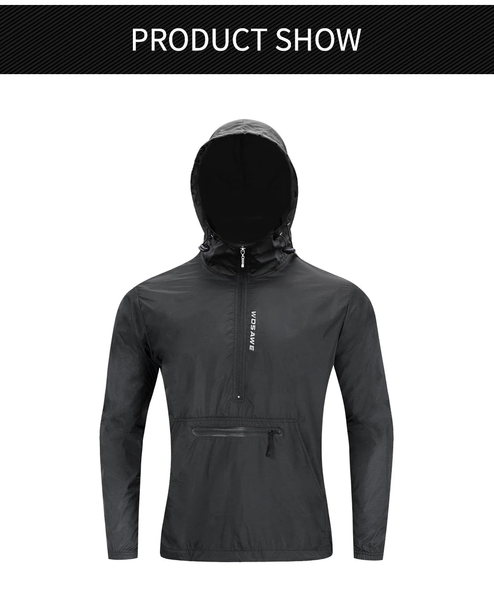 WOSAWE Cycling Windproof Jacket Lightweight Men Breathable Reflective Hooded Bike Jacket Half Zipper Outdoor Sport Windbreaker