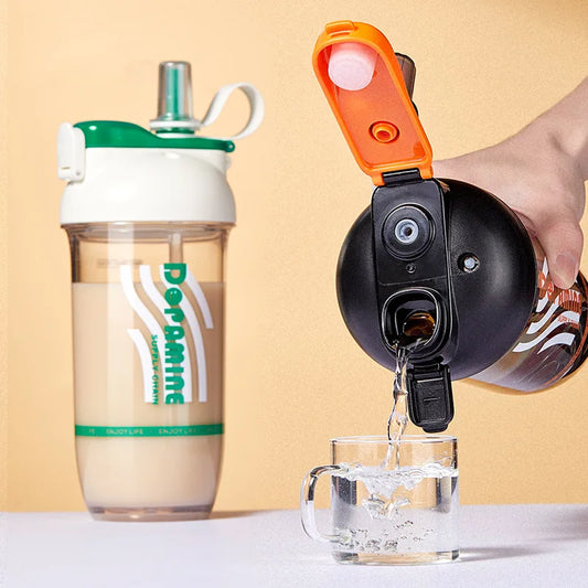 LUSQI 1PC 750ML Double Drink Shaker Water Bottle Protein Powder Shaker Mixing Cup For Fitness Gym Shaker Portable Water Bottle
