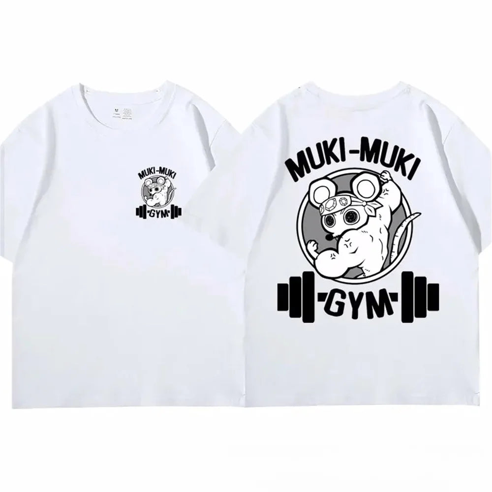 Demon Slayer Uzui Tengen Print T-shirt Men Summer Japanese Anime Funny Ninja Mice Muki Muki Gym T Shirt Muscular Mouse Clothing