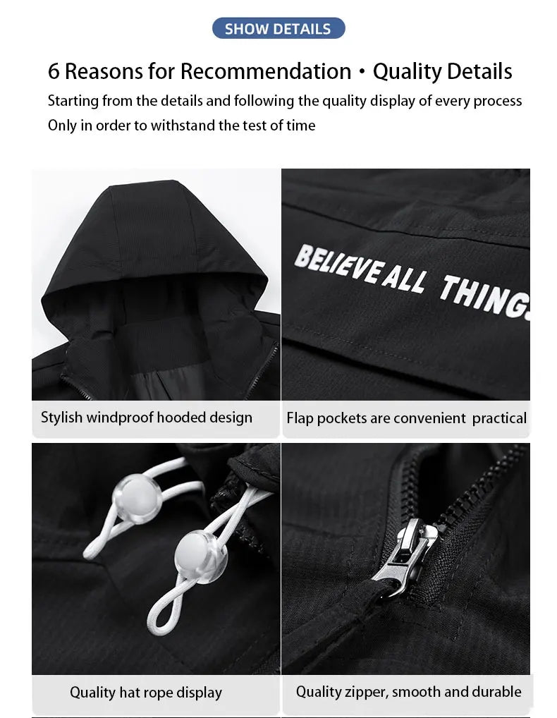 New Men Spring Autumn Waterproof Casual Versatile Top Japanese Korean Streetwear Fashion Loose Pullover Half Zip Hooded Jacket