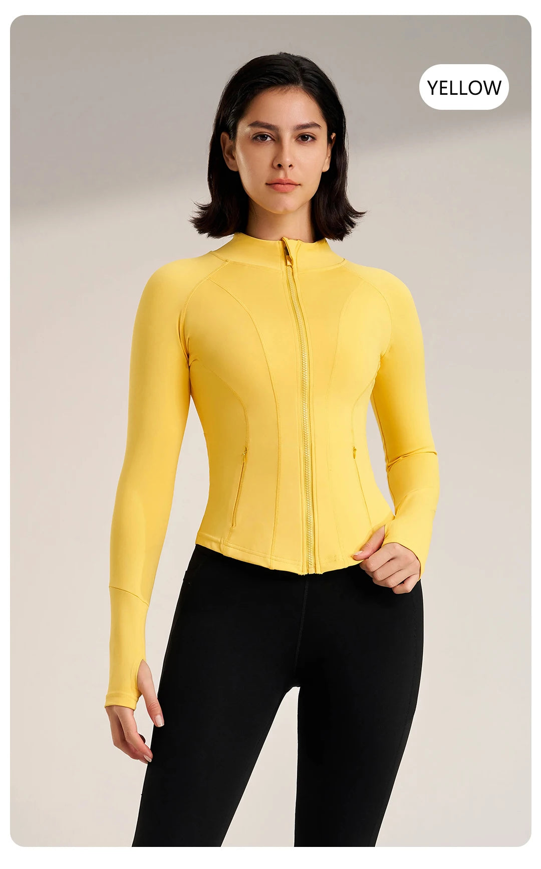 Women's Sport Jackets Zipper Slim Yoga Coat Quick Dry Running Jacket Elastic Long Sleeve Thumb Hole Gym Fitness Top