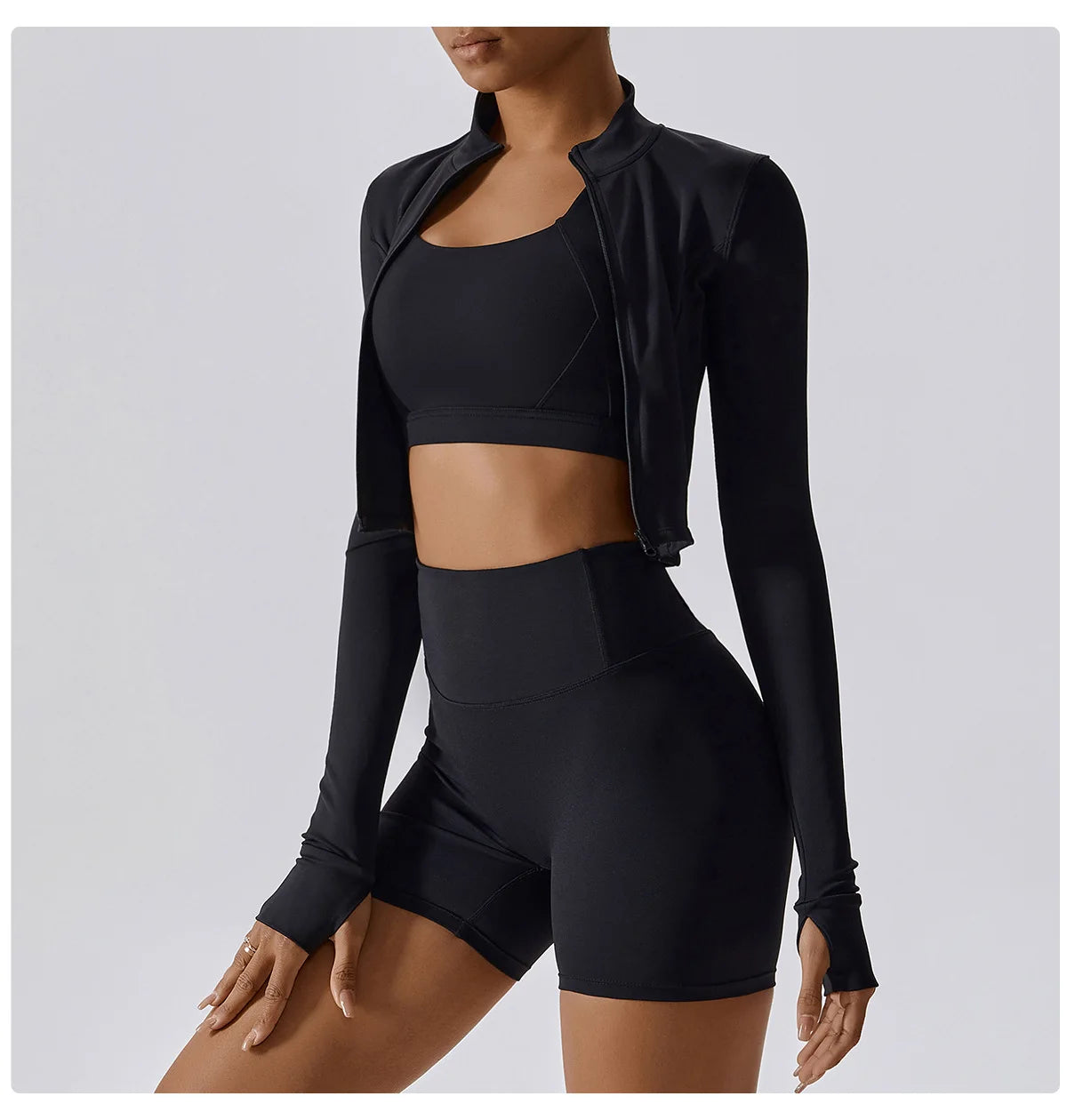 Women Zip Yoga Jacket Outdoor Running Sports Jacket Gym Push Up Fitness Long Sleeved Jacket Quick Drying Thumb Button Yoga Top