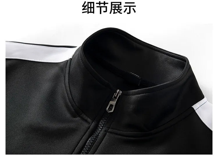 2024 Autumn Korean Tracksuit Men Zip Pocket Running Sets Striped Sporting Suit Jacket+ Sweatpants Jogging Fitness Clothing