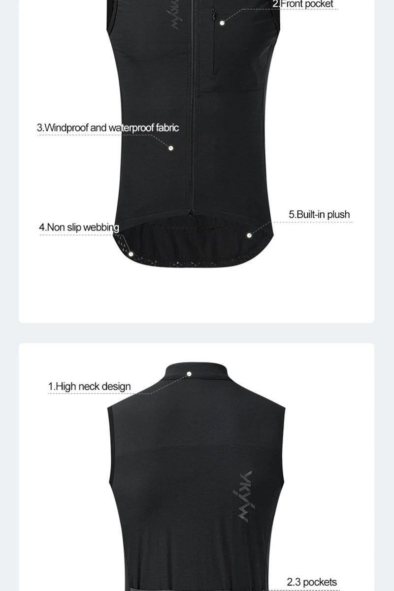 YKYWBIKE Men Cycling Gelit Thermal Fleece Bicycle Windbreaker Sleeveless Bike Vest Windproof Waterproof Cycling Windshield