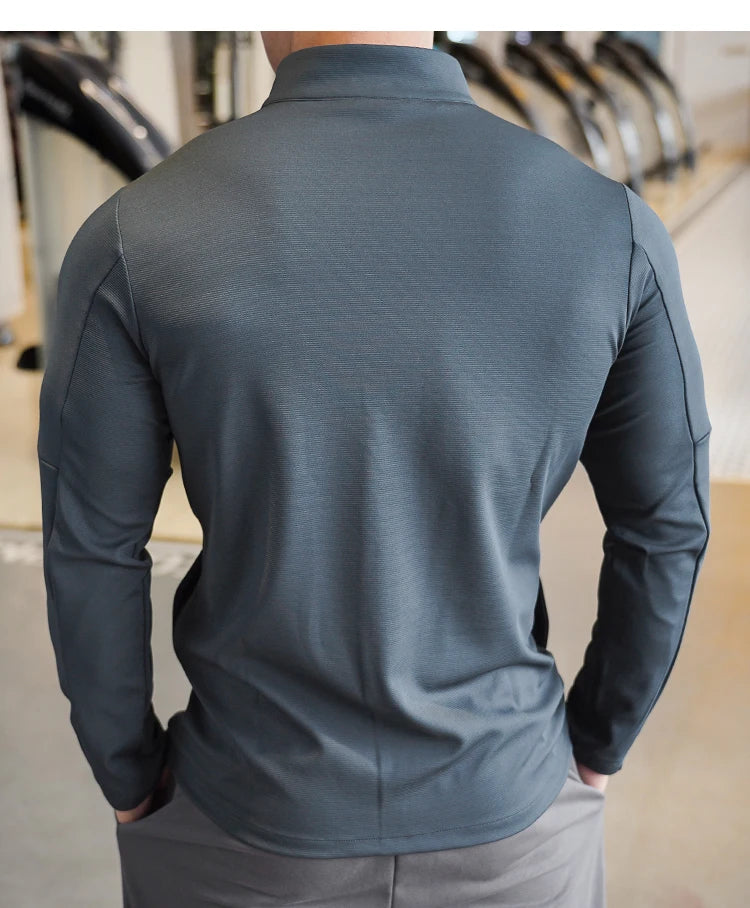 Men's Sports Fitness Casual Tops Long Sleeve Stand Up Collar Solid Colour Jacket Jogging Workout Sweatshirt with Zip Running
