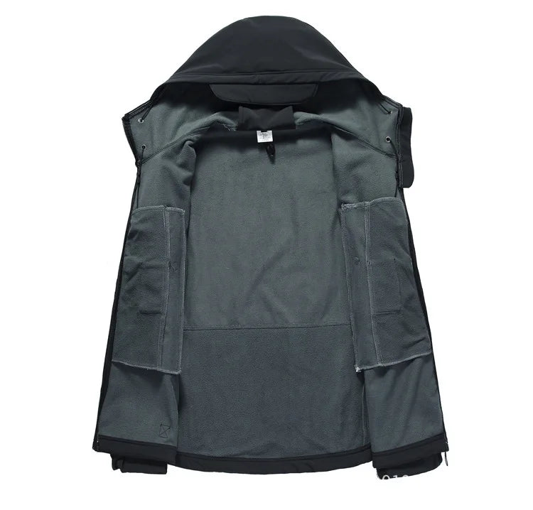 2024 new Multiple pockets Outdoor Sharkskin Softshell Rushing Jacket Suit Men's Fan Windproof Padded Mountaineering Jacket