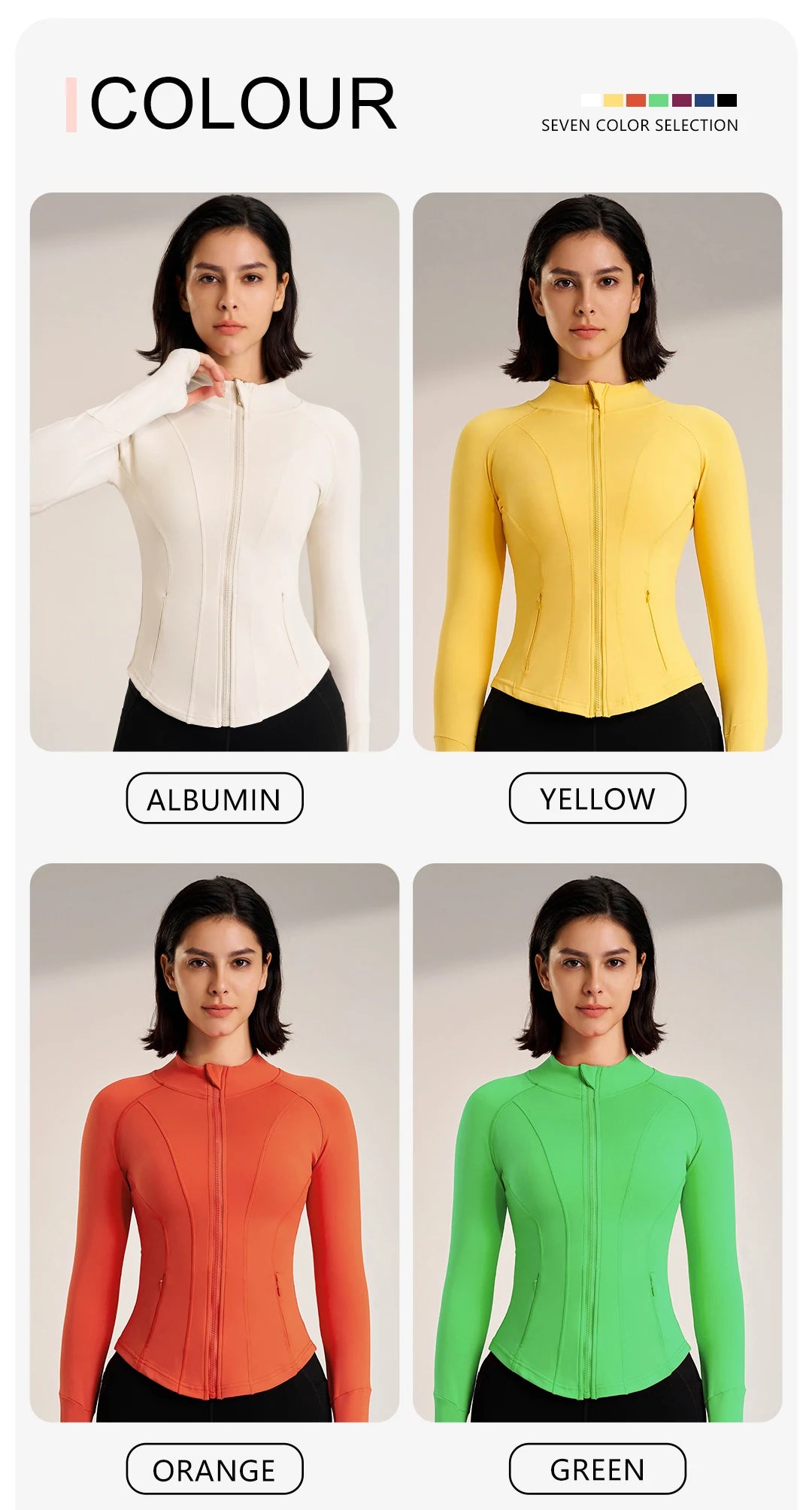 Women's Sport Jackets Zipper Slim Yoga Coat Quick Dry Running Jacket Elastic Long Sleeve Thumb Hole Gym Fitness Top