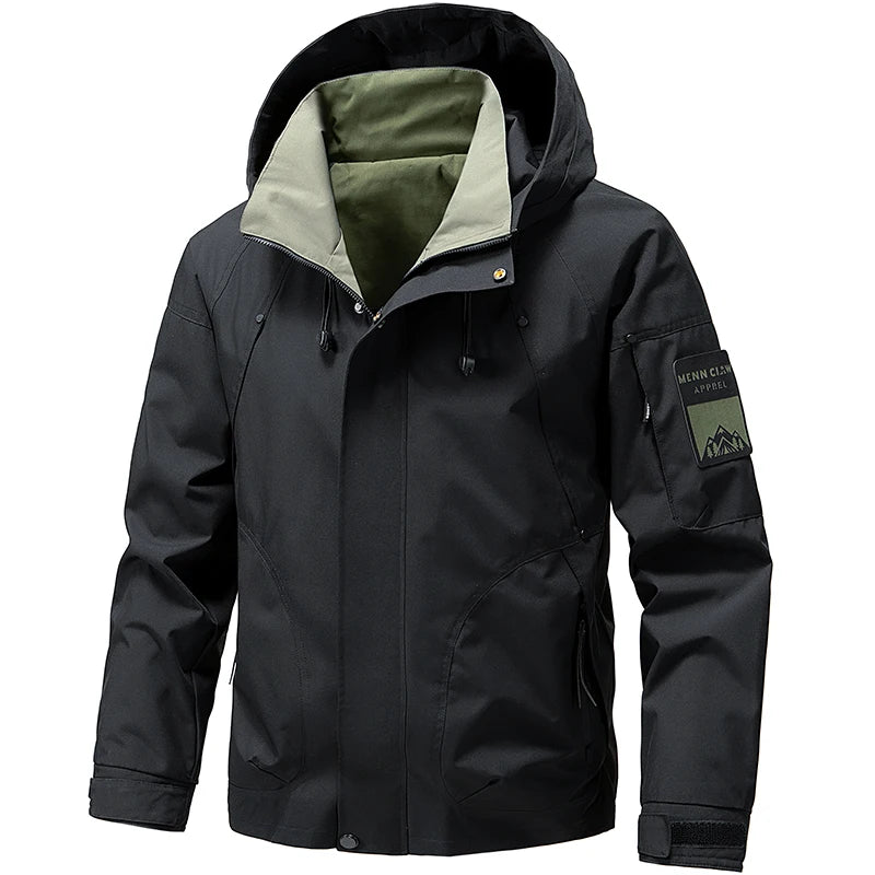Waterproof Camping Jacket Men Outdoor Softshell Zip Up Hooded Cargo Jacket Man Windbreaker Hiking Coat Lightweight Spring Autumn