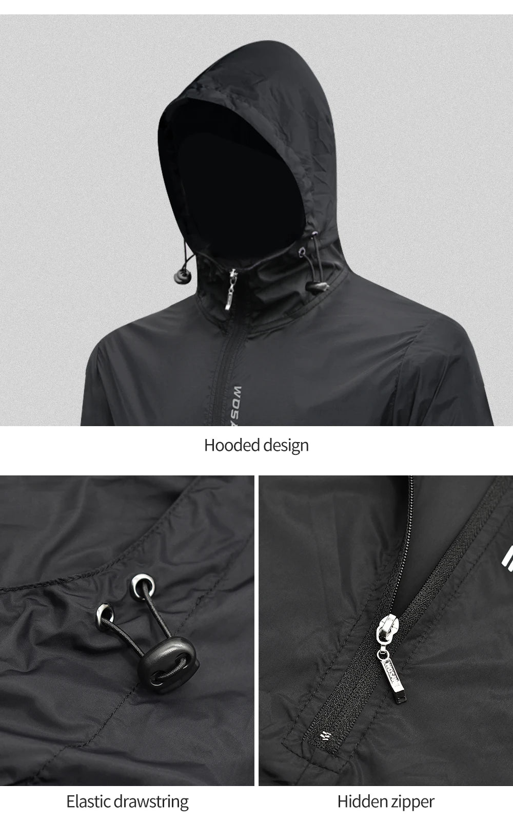WOSAWE Cycling Windproof Jacket Lightweight Men Breathable Reflective Hooded Bike Jacket Half Zipper Outdoor Sport Windbreaker