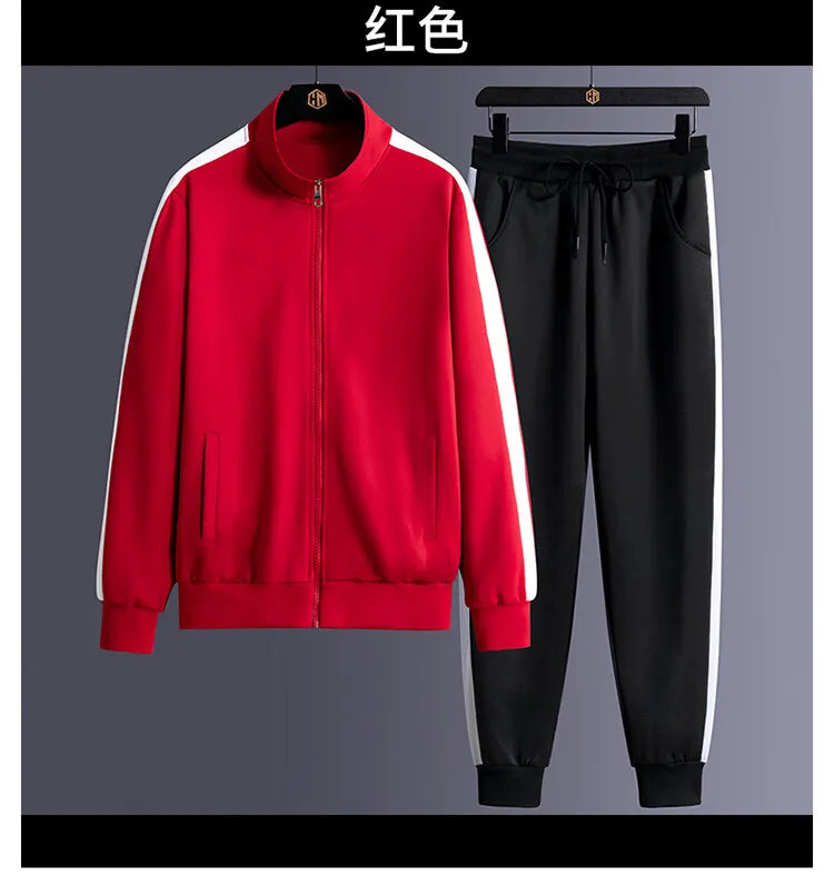 2024 Autumn Korean Tracksuit Men Zip Pocket Running Sets Striped Sporting Suit Jacket+ Sweatpants Jogging Fitness Clothing