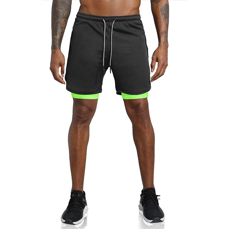 Men Sport Shorts Sportswear Double-deck Running Shorts 2 In 1 Beach Bottoms Summer Gym Fitness Training Jogging Short Pants Men