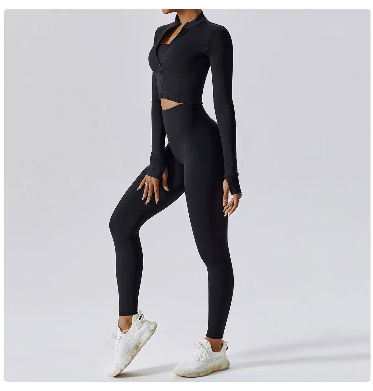 Women Zip Yoga Jacket Outdoor Running Sports Jacket Gym Push Up Fitness Long Sleeved Jacket Quick Drying Thumb Button Yoga Top